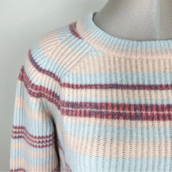 J. Crew Cashmere Ribbed Crewneck Sweater Size Small Stripped Soft Colors - Picture 3 of 8